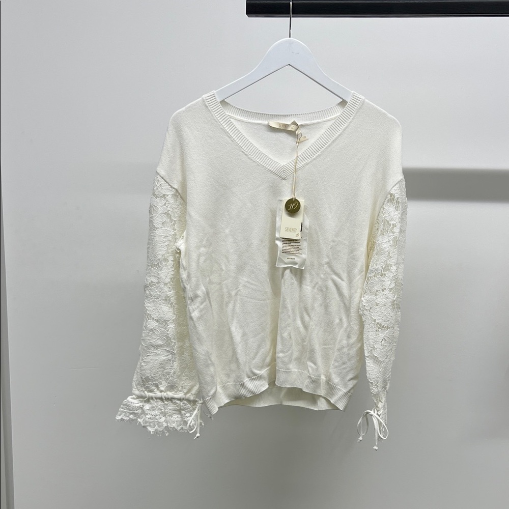 NWT Seventy Cream Sweater with Lace Detail